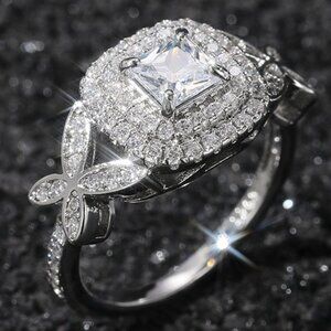 🎁Gift Finest Beautiful Pure Princess Cut Square CZ Romantic Wedding Ring, K820